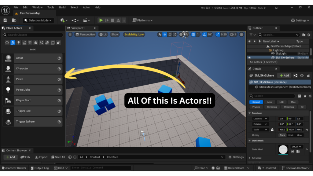 how to set the actors panel in the unreal engine 5
