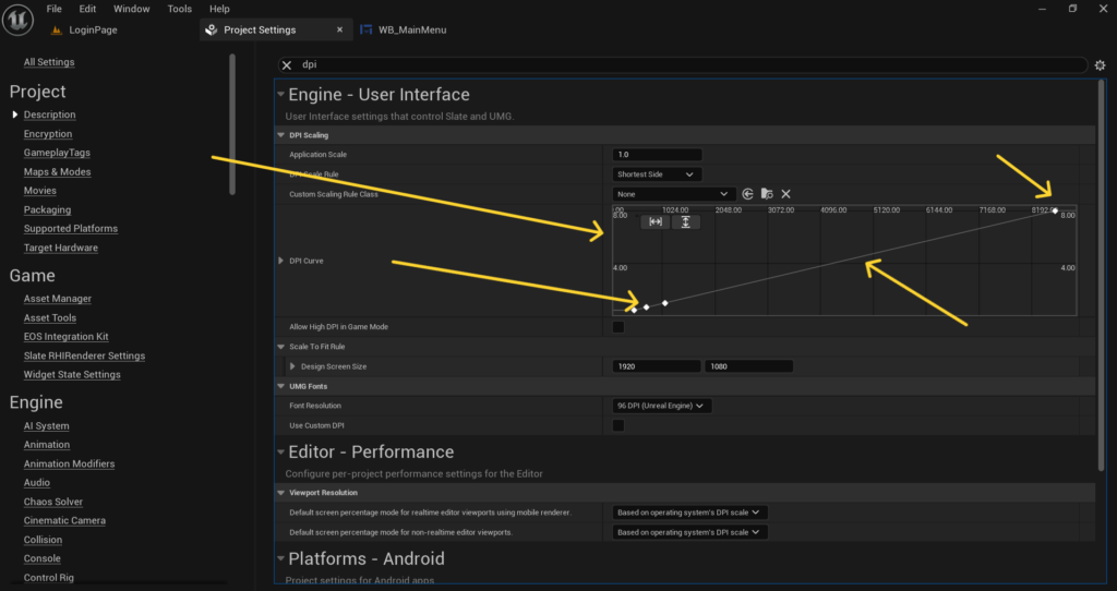 Configure the DPI Curve