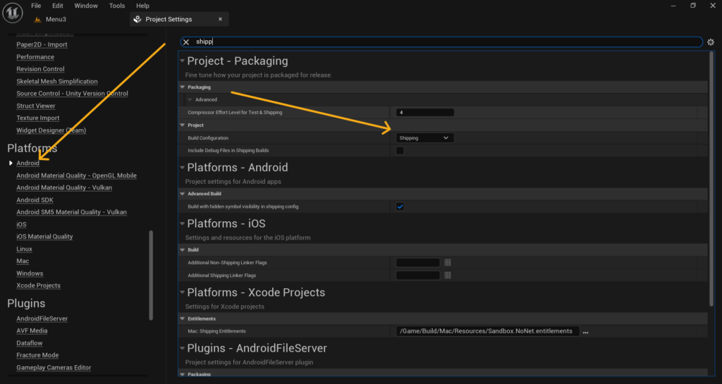 Switch from Development to Shipping Build