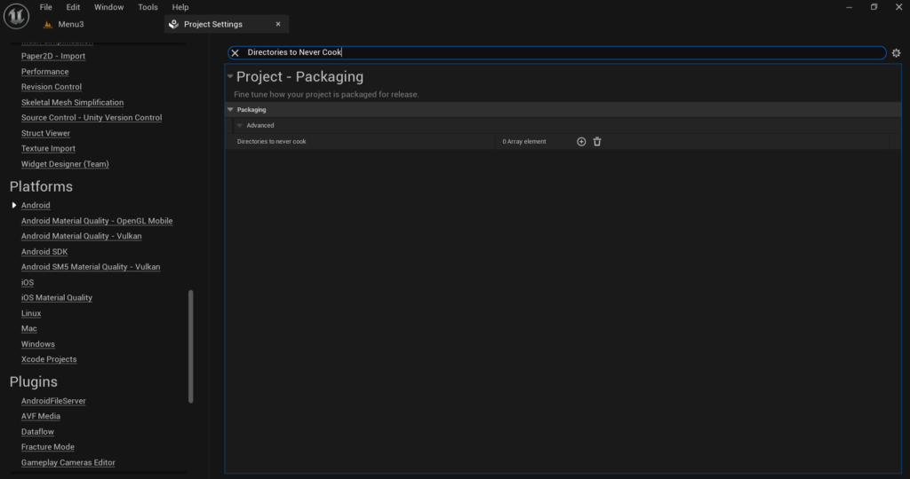 Enable Project Based Packaging and Exclude Unused Content