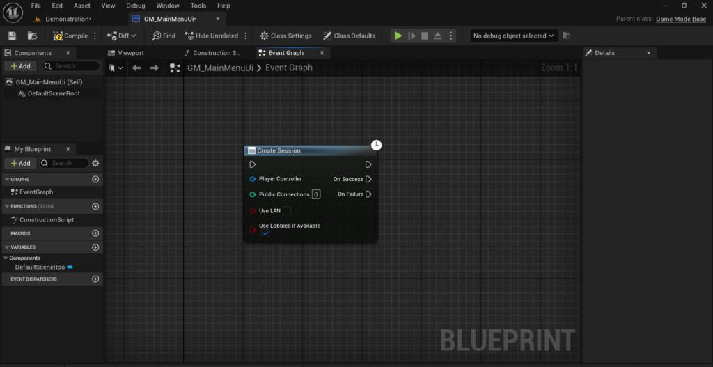 Create the Host Session Logic in Blueprint
