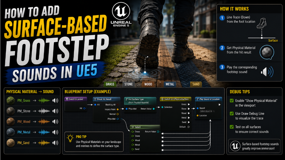 How to Add Surface-Based Footstep Sounds in UE5