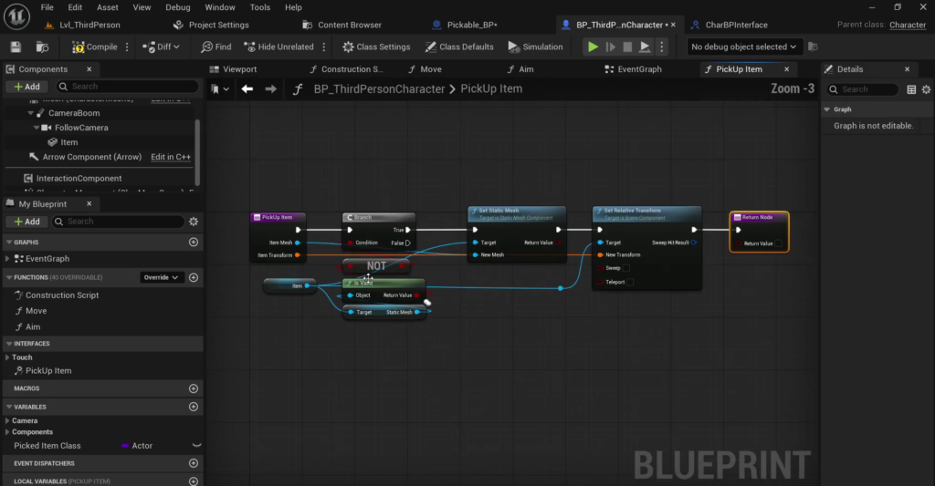 Implement the Pickup Logic Inside the Character Blueprint